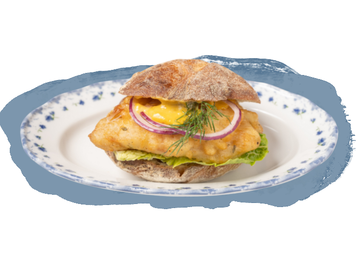 Hausgemachtes Fischbrötchen mit Backfisch im Sauerteigbrötchen bei Oh! Fisch