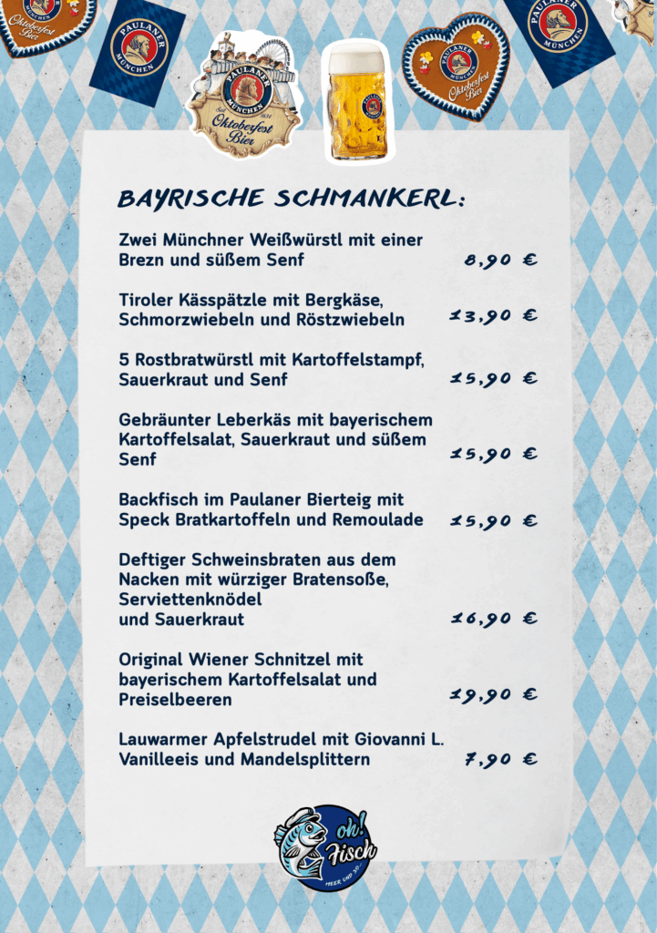 Ankündigung der Bayrischen Wochen im Restaurant OH! Fisch im Mercado mit Festbier und Schmankerln